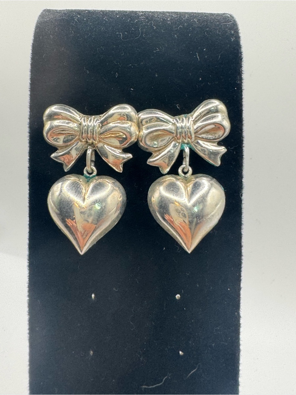 925 Silver Bow & Heart Drop Earrings